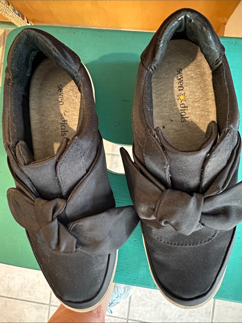 Seven Dials Black Knot-Front Slip On Sneakers Satin Finish